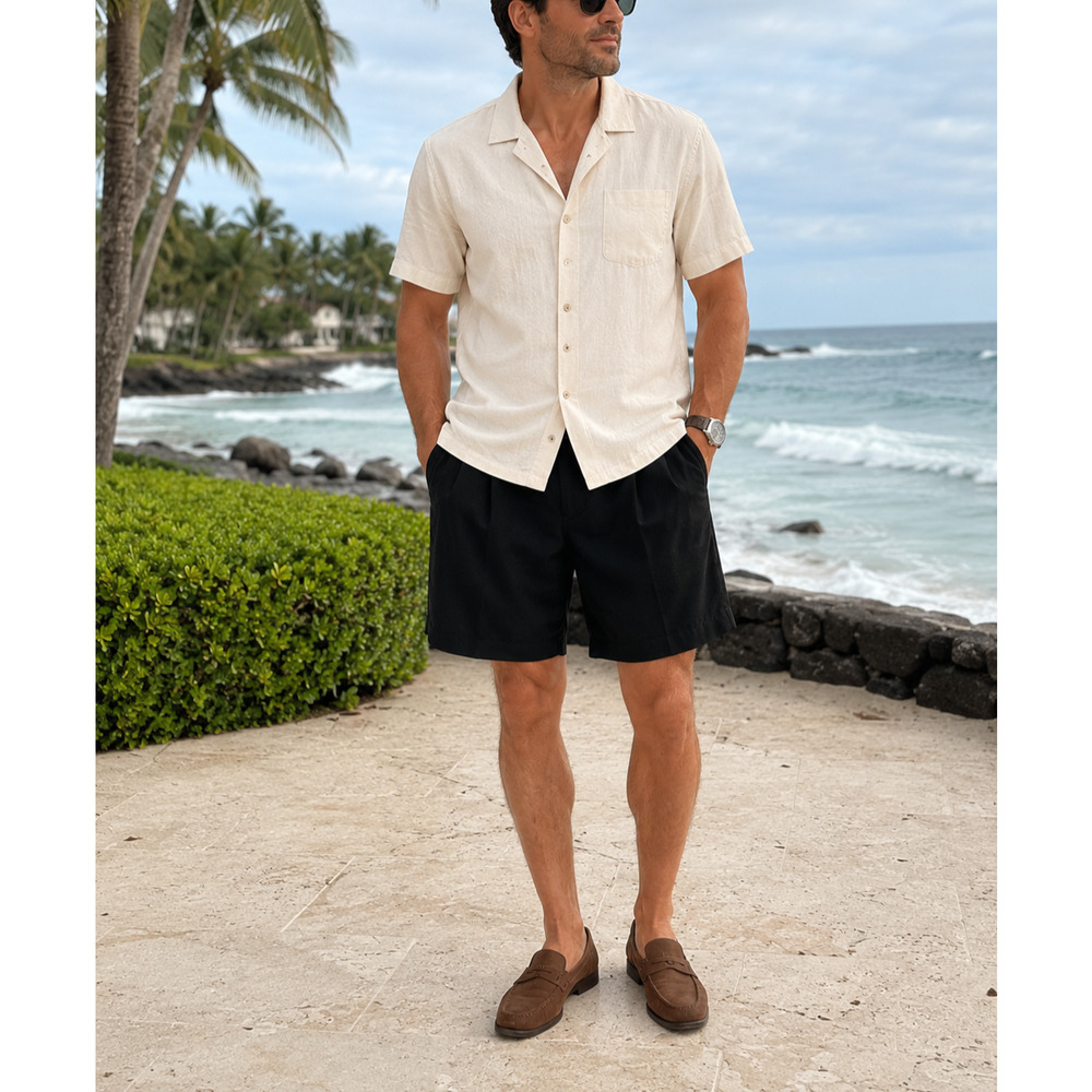 Tommy Bahama Mens 38 100% Silk Pleated Shorts Black Relaxed Tropical Y2K